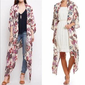 Patrons of Peace Champagne Floral Long Kimono SZ Medium
